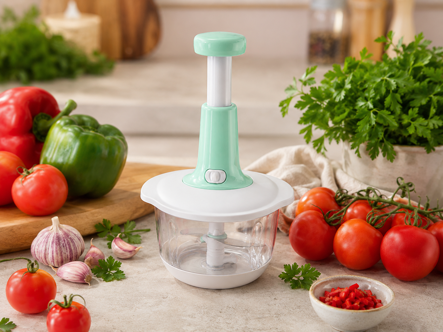 Manual Push Chopper - 1.5L - Vegetable Chopper & Grater
