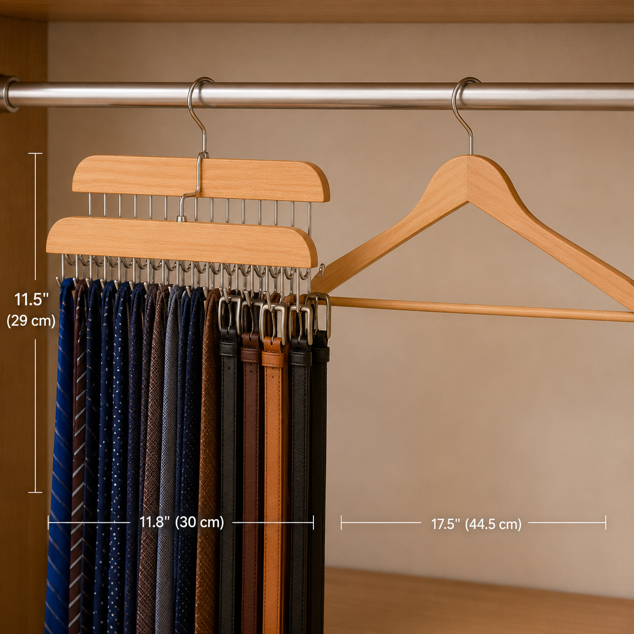 Wooden Multi-Hook Tie & Belt Organizer - 4 Pcs Set