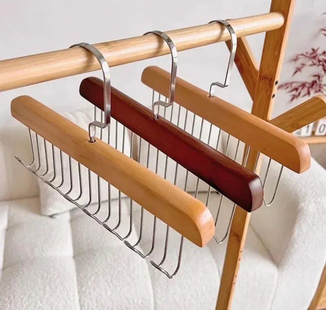 Wooden Multi-Hook Tie & Belt Organizer - 4 Pcs Set