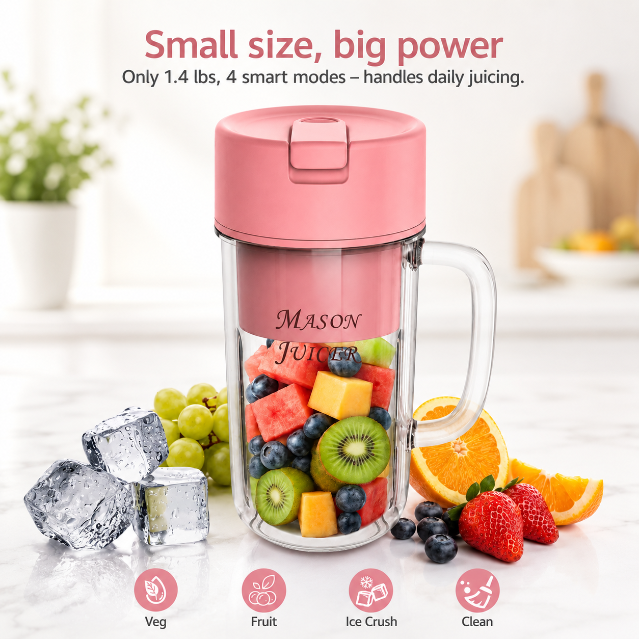 Mason Portable USB Rechargeable Mini Juicer Blender with Straw Cup