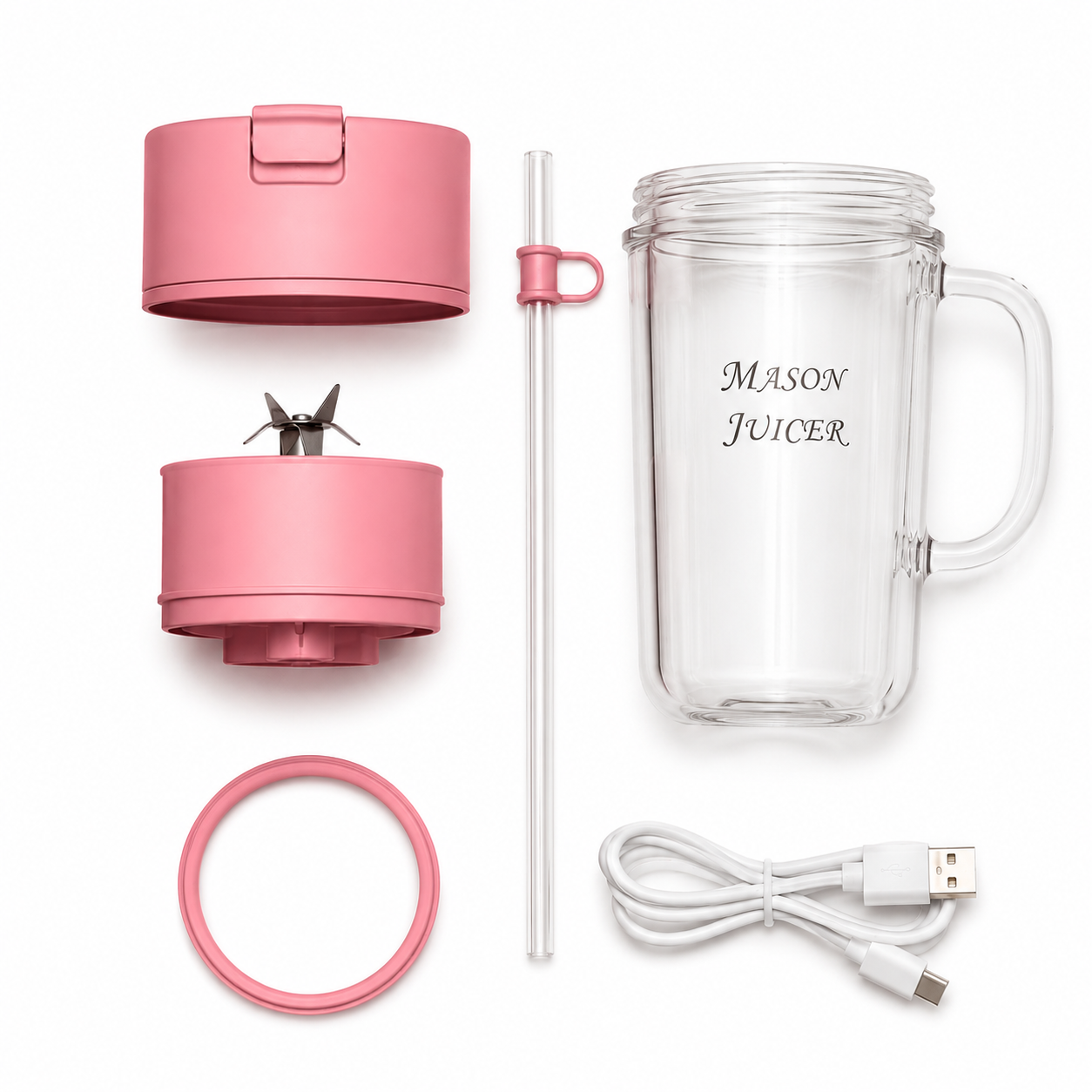 Mason Portable USB Rechargeable Mini Juicer Blender with Straw Cup