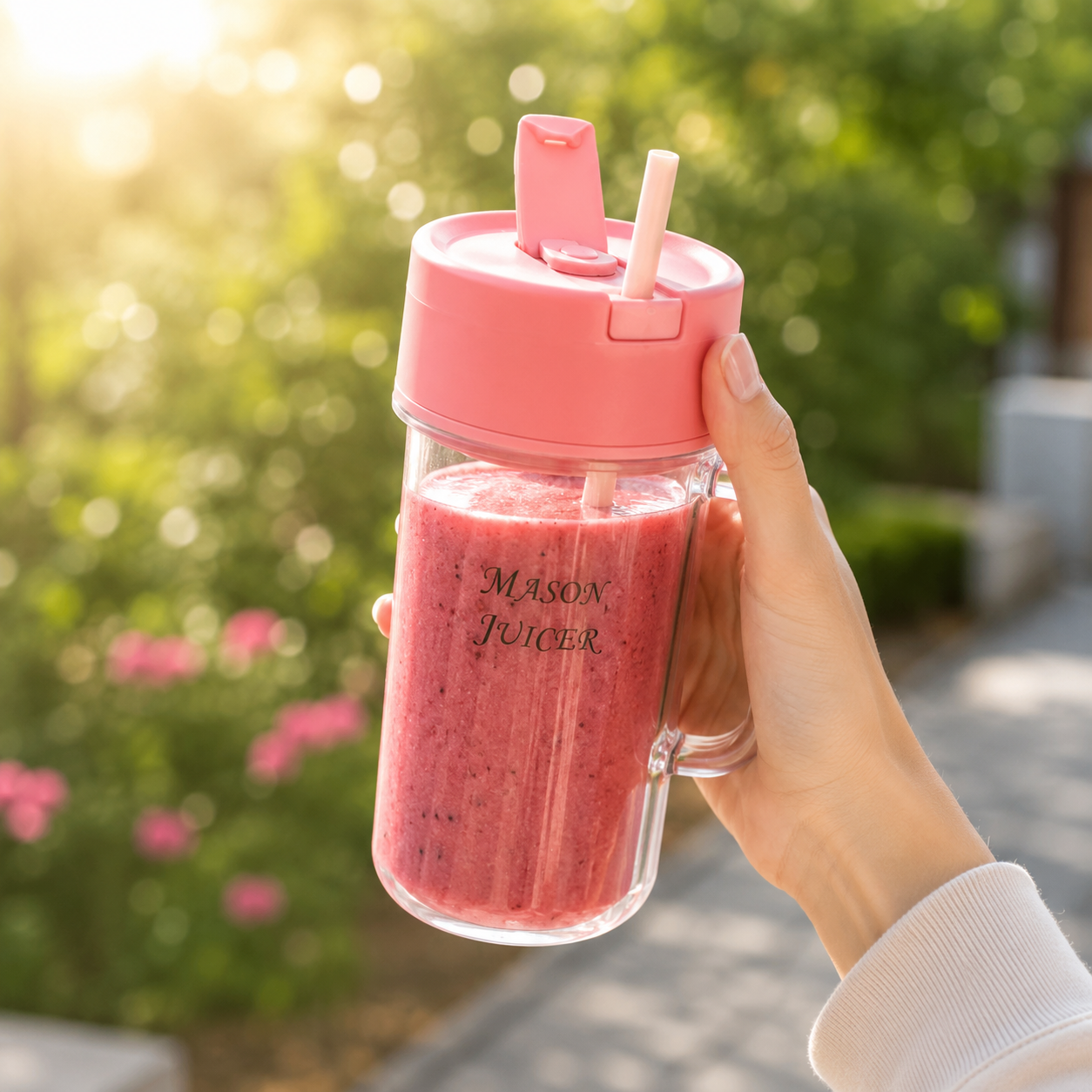 Mason Portable USB Rechargeable Mini Juicer Blender with Straw Cup