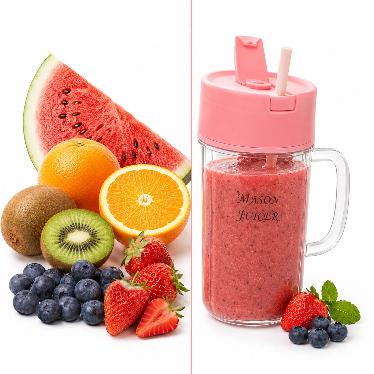 Mason Portable USB Rechargeable Mini Juicer Blender with Straw Cup