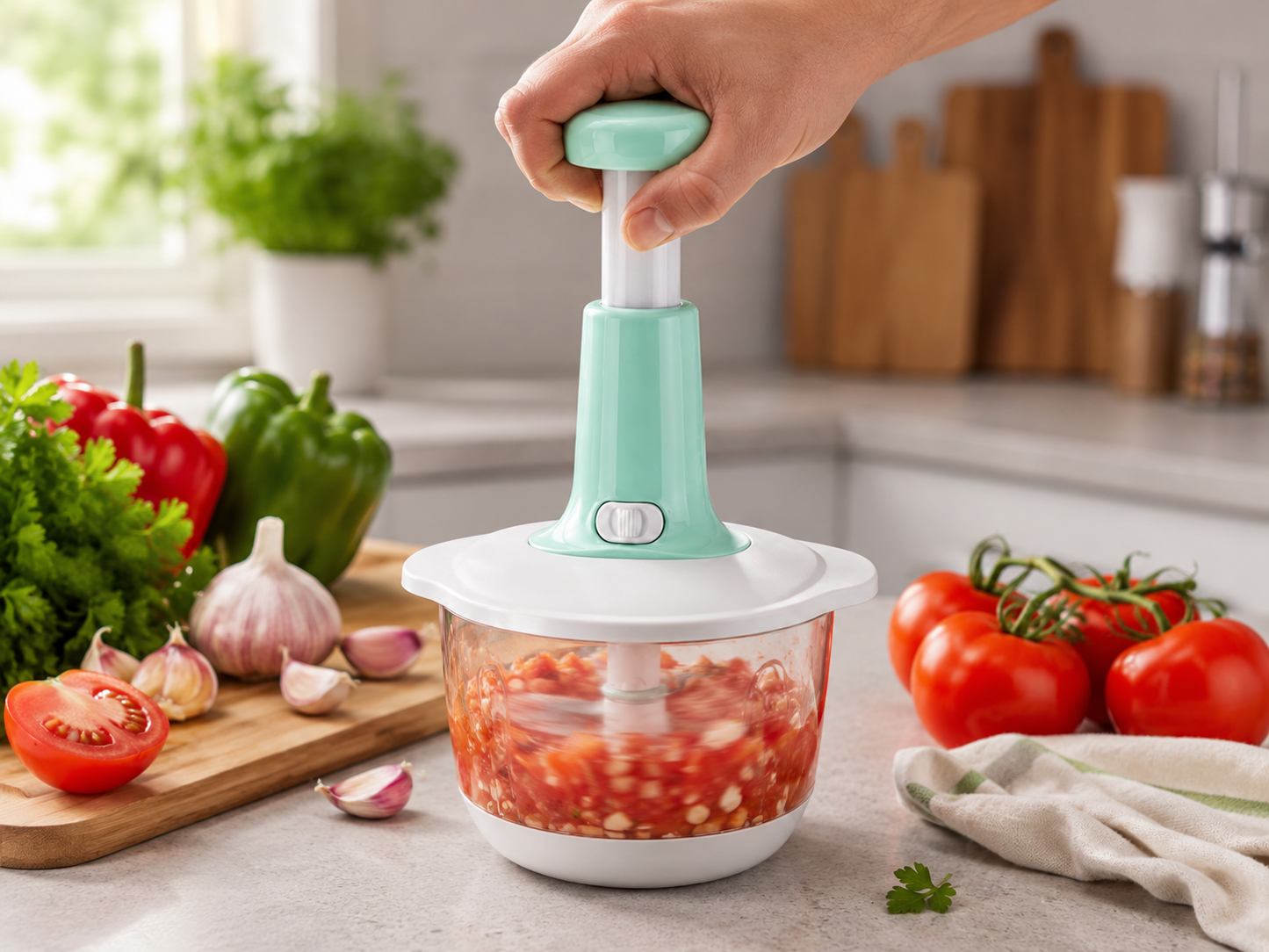 Manual Push Chopper - 1.5L - Vegetable Chopper & Grater