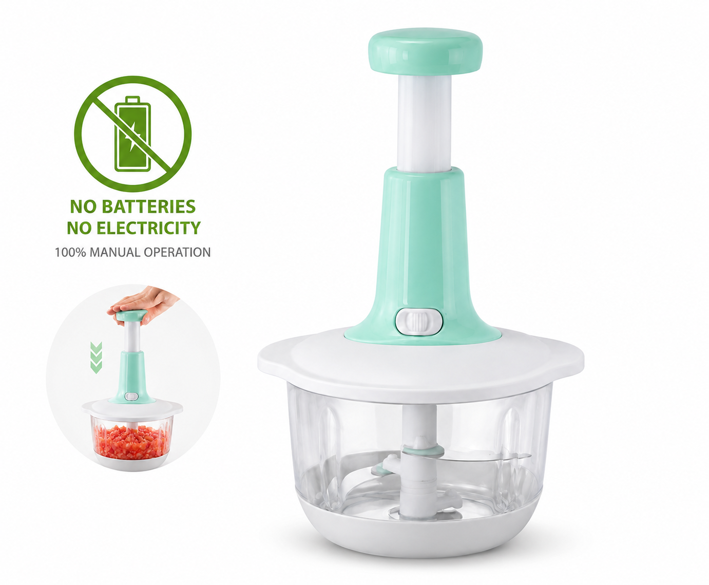 Manual Push Chopper - 1.5L - Vegetable Chopper & Grater