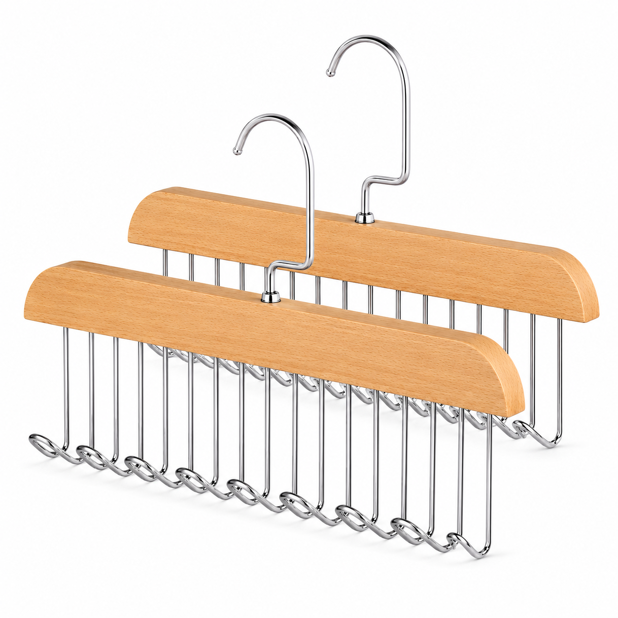Wooden Multi-Hook Tie & Belt Organizer - 4 Pcs Set